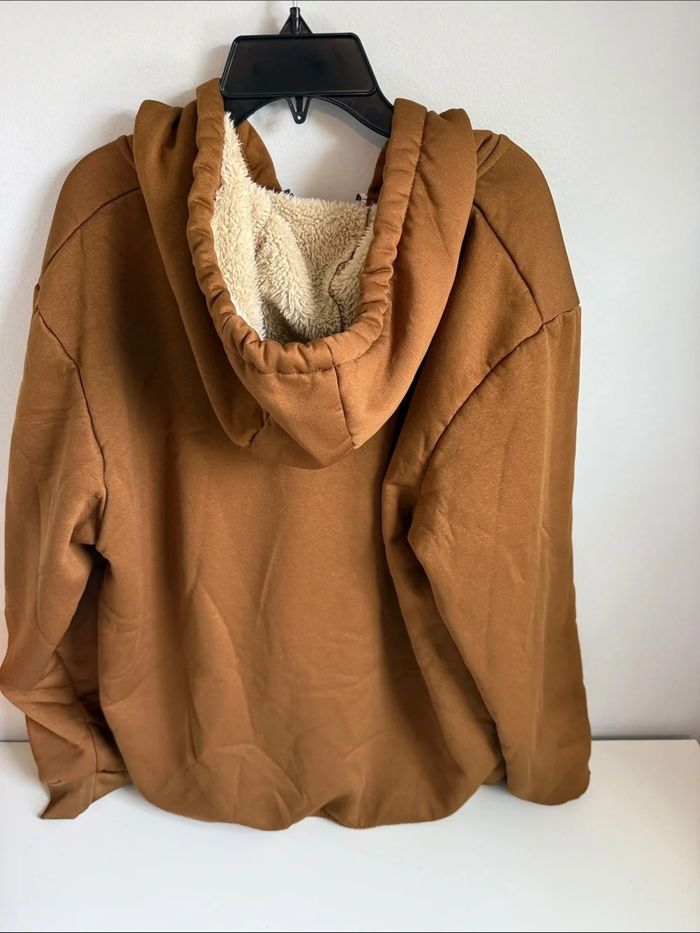 Men's Brown Sherpa-Lined Zip Hoodie Sweater